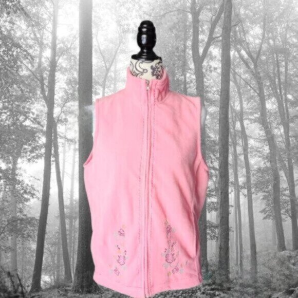 Vintage Pink Embroidered Fleece Vest Sz Large - Picture 4 of 9